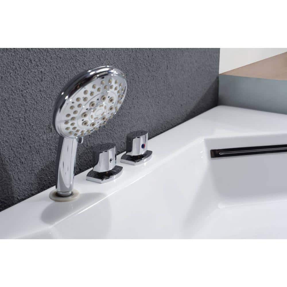 White Acrylic Corner Whirlpool Bathtub with Glass Panel