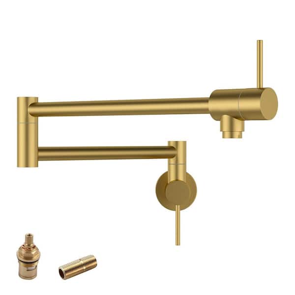 Unbranded Wall Mount Kitchen Faucet Pot Filler Faucet Double-Handle in Brushed Gold
