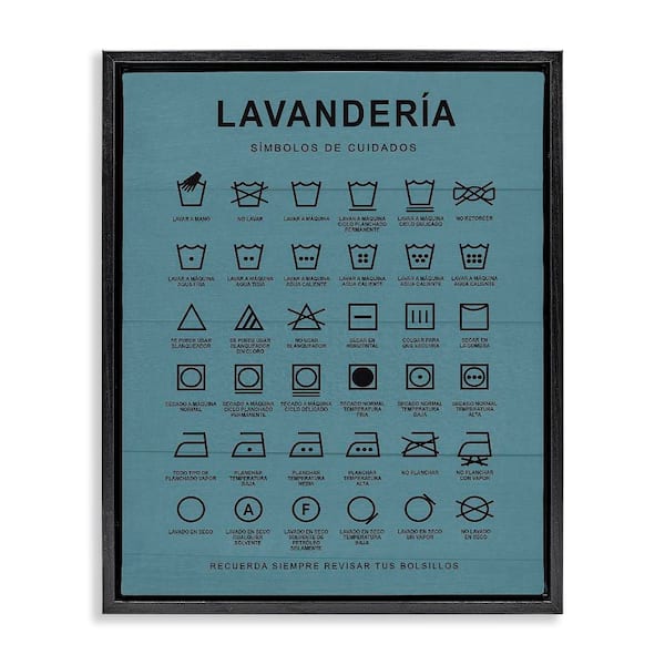 Stupell Industries Lavanderia Symbol Guide Blue by Lettered and Lined Black Floater Frame Typography Graphic Art Print 21 in. x 17 in.
