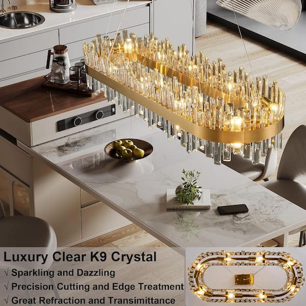 ☆Y.K&R.K☆ YUYI 52 in. 20-Light Gold Crystal Chandelier, Modern