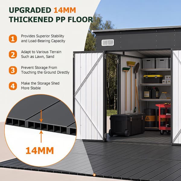 Sizzim 10 ft. W x 8 ft. D Storage Metal Shed with Floor, Triple
