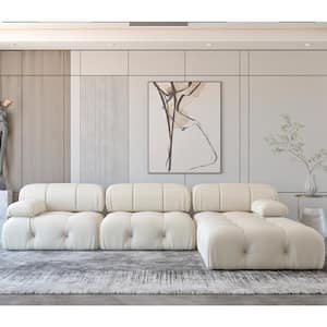 Convertible 103.95 in. Minimalist Free Combination Sofa L-Shaped 4 Seat Velvet Reversible Sectional with Ottoman, Beige