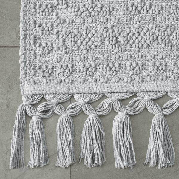 Nellore Light Gray 26 in. x 49 in. Fringe Solid Color Cotton Rectangle Bath Rug