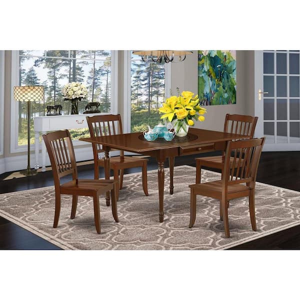 East West Furniture 5-Piece Mahogany Finish Solid Wood Top - Dining Room Set with Dropleaf - Seats 4