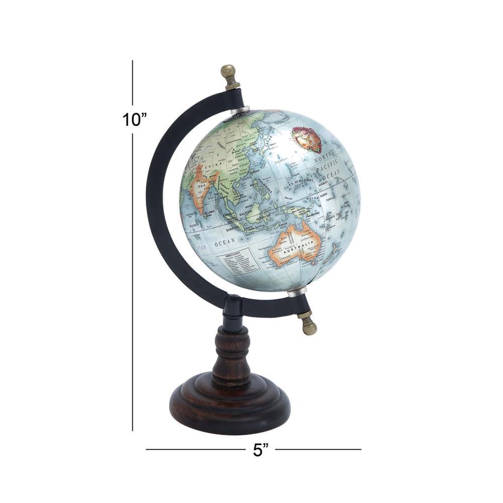 Elegant Mango Wood & Iron Spinning Globe, 6"W x 10"H, Multicolor