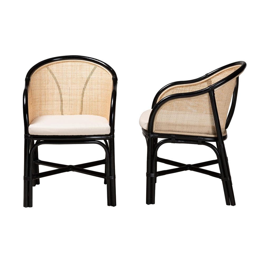 Miranda Black and Natural Rattan Cane Dining Chair Set