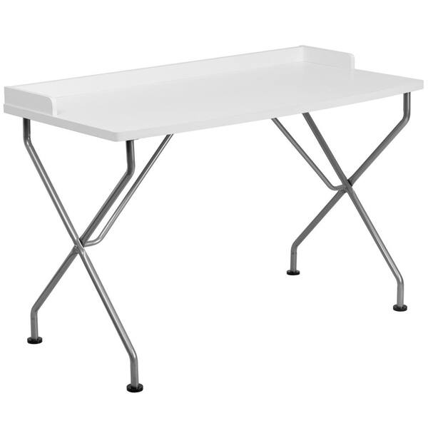 Flash Furniture White Computer Desk with Silver Frame