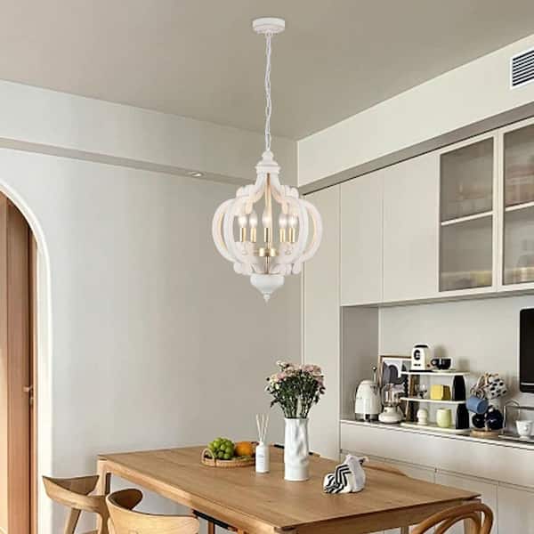 ZJVAIVE 5-Light Vintage Gold/White Wood Dimmable Farmhouse Candle