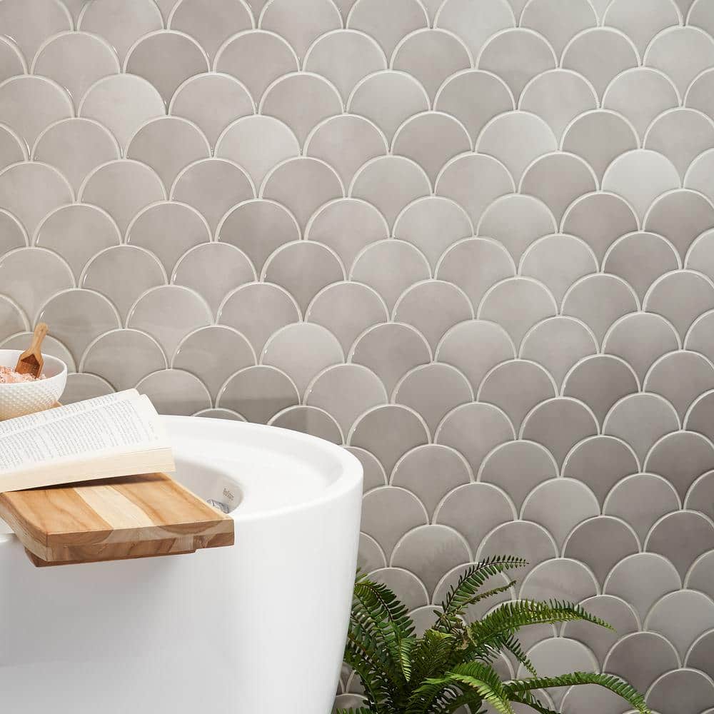 Tidewater Gray Polished Ceramic Fish Scale Wall Tile