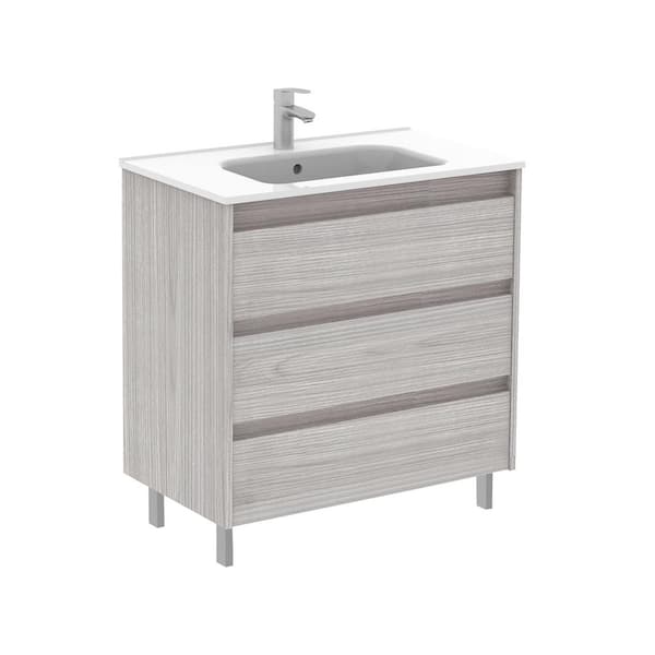 ROYO Sansa 32 in. W x 18 in. D Bath Vanity in Sandy Grey with Ceramic Vanity Top in White
