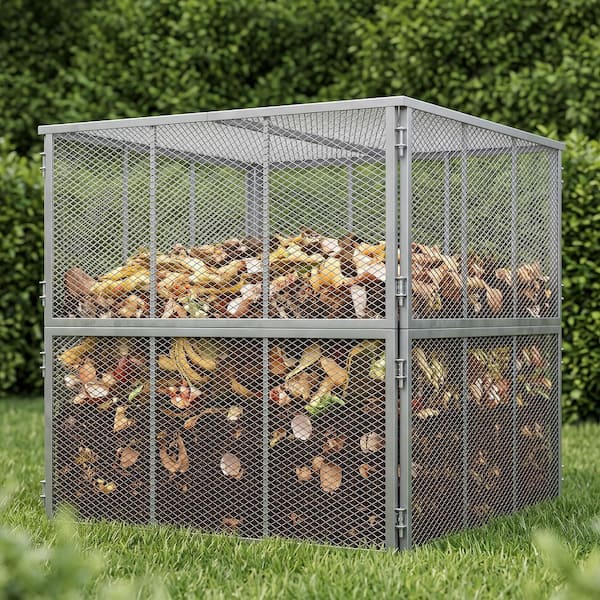 38 x 38 x 38 in Metal Compost Bin Outdoor with Cover 234 Gallon Rust-Proof Coating Easy Assembly Compost Bin, Gray