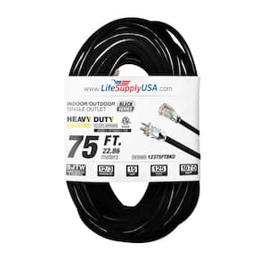 75 ft. 12-Gauge/3 Conductors SJTW Indoor/Outdoor Extension Cord with Lighted End Black (1-Pack)