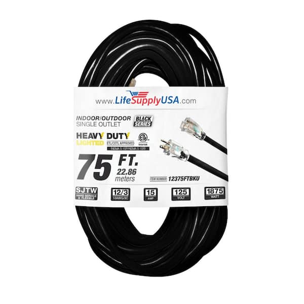 LifeSupplyUSA 75 ft. 12-Gauge/3 Conductors SJTW Indoor/Outdoor ...