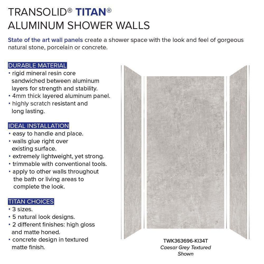 Titan Caesar Gray Textured Concrete Shower Wall Kit, 36" x 36" x 96"
