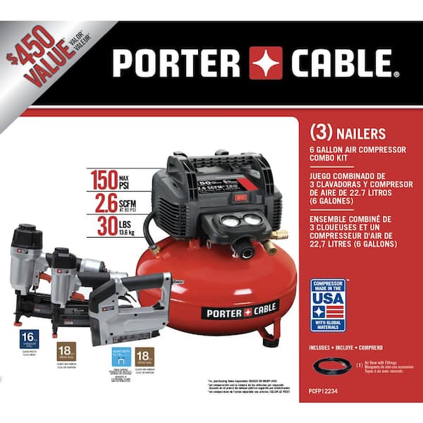 CF6131-P Porter Cable 6-gallon Portable Air Compressor with Pin Nailer 150 PSI 