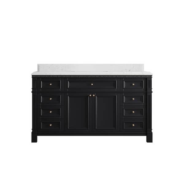 Willow Collections Paris 60 in. W x 22 in. D x 36 in. H Single Sink Bath Vanity in Black with 1.5 in. Empira White qt. Top