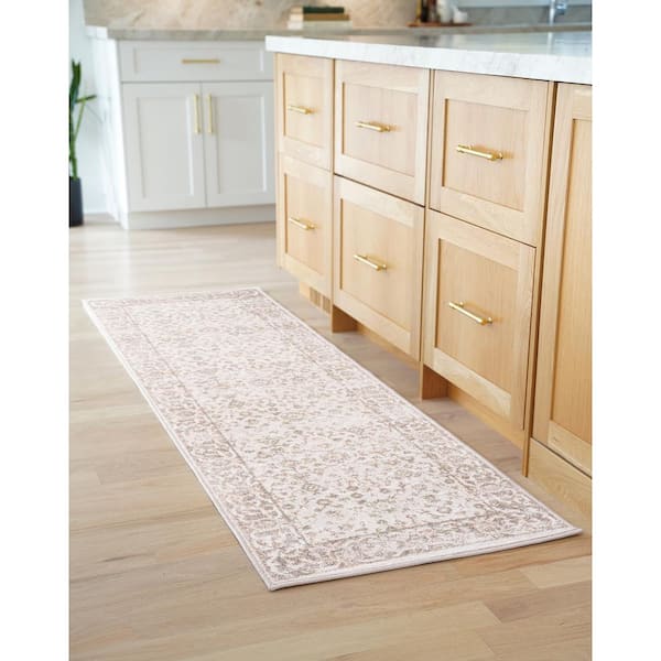 Magic Traditional Beige and Cream 2 ft. x 7 ft. Oriental Indoor Runner Rug