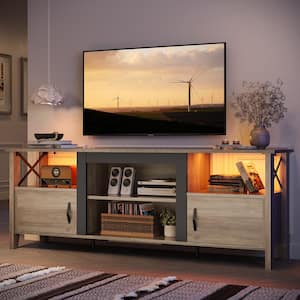 63 in. Grey TV Stand FIts TV's Up to 70 in. LED Entertainment Center with Adjustable Shelve and Cabinet