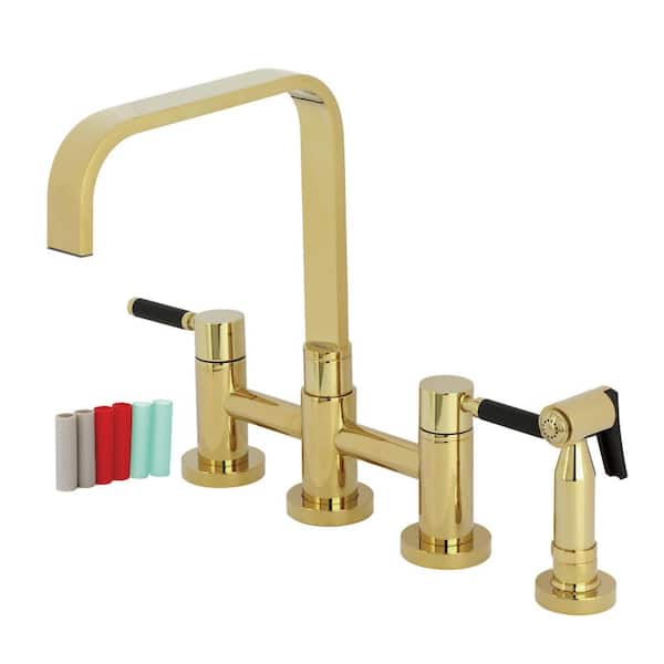 Kaiser 2-Handle Bridge Kitchen Faucet in Polished Brass