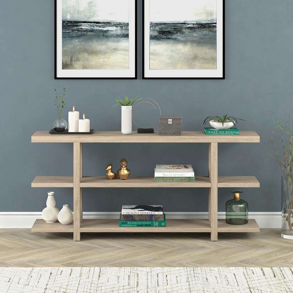 Acosta 64" Antiqued Gray Oak Console Table with Storage