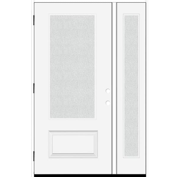 Steves & Sons Legacy 51 in. x 80 in. 3/4 Lite Rain Glass LHOS White Finish Fiberglass Prehung Front Door with 12 in. SL