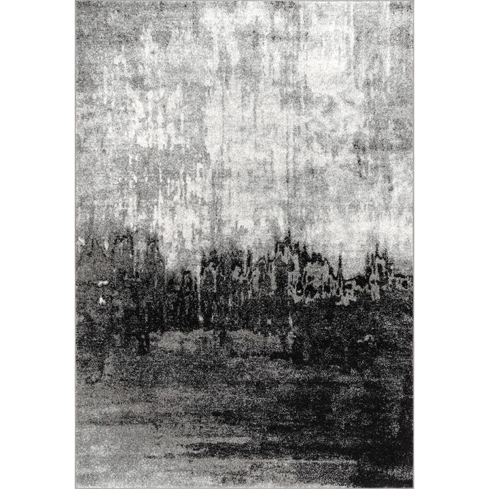 Black Abstract Reversible 4' x 6' Synthetic Area Rug