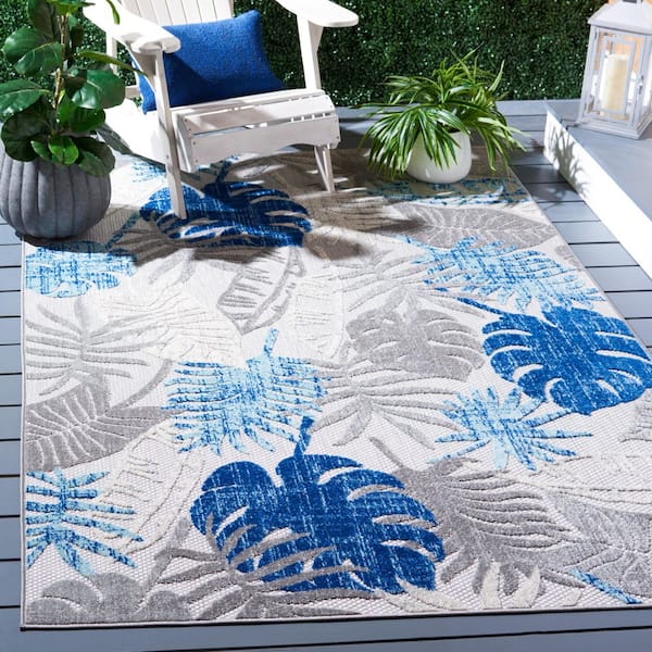 Cabana 6 x 8 Gray/Blue Leaf CBN831F-68 Area Rug