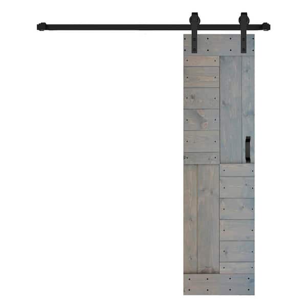 ISLIFE S Series 24 in. x 84 in. French Gray Finished DIY Solid Wood Sliding Barn Door with Hardware Kit