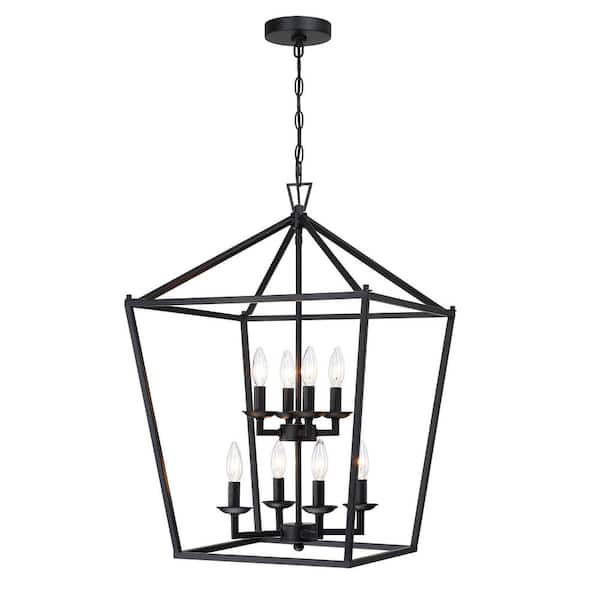 Alfa 19 in. 8-Light Matte Black Finish Geometric Cage Lantern Pendant Light