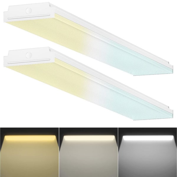 BIBIVIS 4 ft. ‎ 50-Watt White LED Wraparound Shop Lights for Garage, 3-CCT Flush Mount Office Ceiling Lighting, 2-Pack