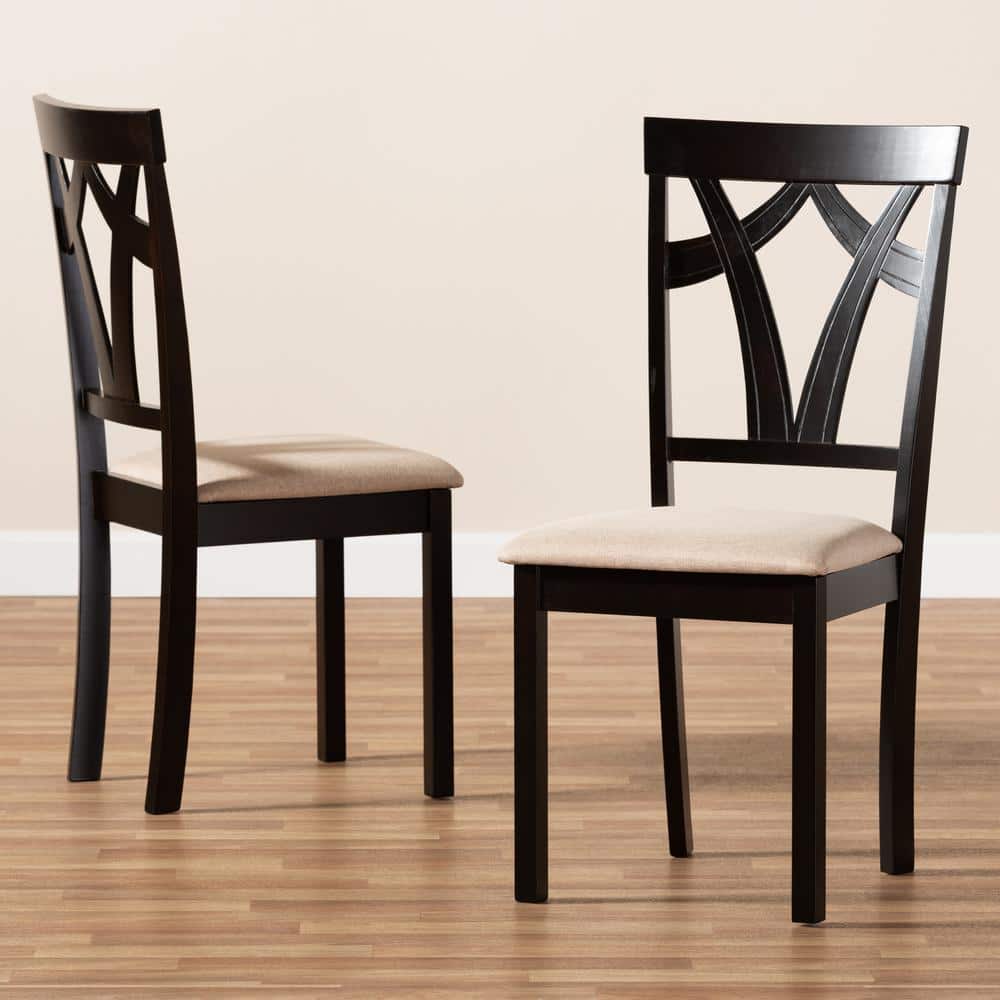Espresso Brown & Sand Upholstered Parsons Side Chair Set