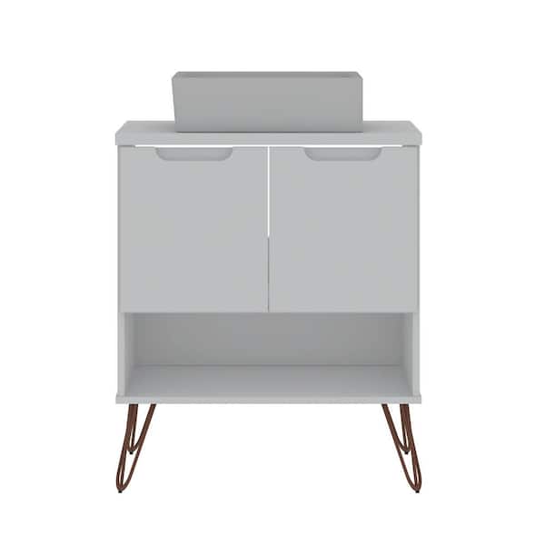 Manhattan Comfort Rockefeller 26.38 in. W x 17.52 in. D x 30.63 in. H Bath Vanity 2.0 with Vanity Top in White with White Basin