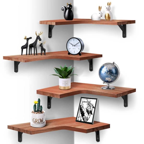 Unbranded 0.6 in. W x 16 in. D Red Wall Mounted Wood Shelves Composite Decorative Wall Shelf (Set of 4)