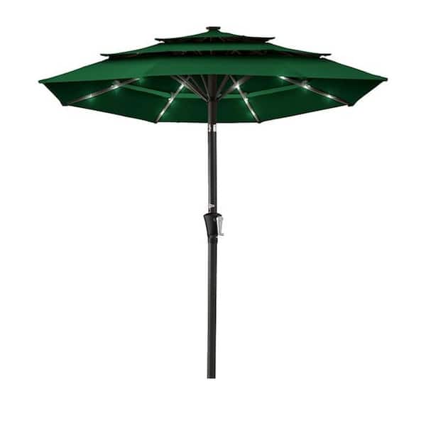 crank lift patio umbrella 10 ft. Steel Crank Lift Patio Umbrella in Green with 24 LED Lights  L0CVNMSRLL