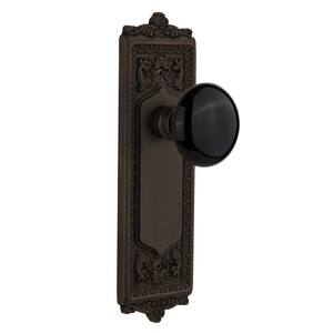 Egg and Dart Plate 2-3/8 in. Backset Oil-Rubbed Bronze Passage Hall/Closet Black Porcelain Door Knob