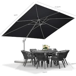 9 ft. x 11 ft. Outdoor Patio Cantilever Umbrella White Aluminum Offset 360° Rotation Umbrella in Gray