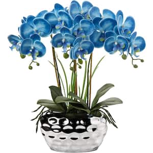 18 in. Blue Artificial Orchids Flowers in Pot