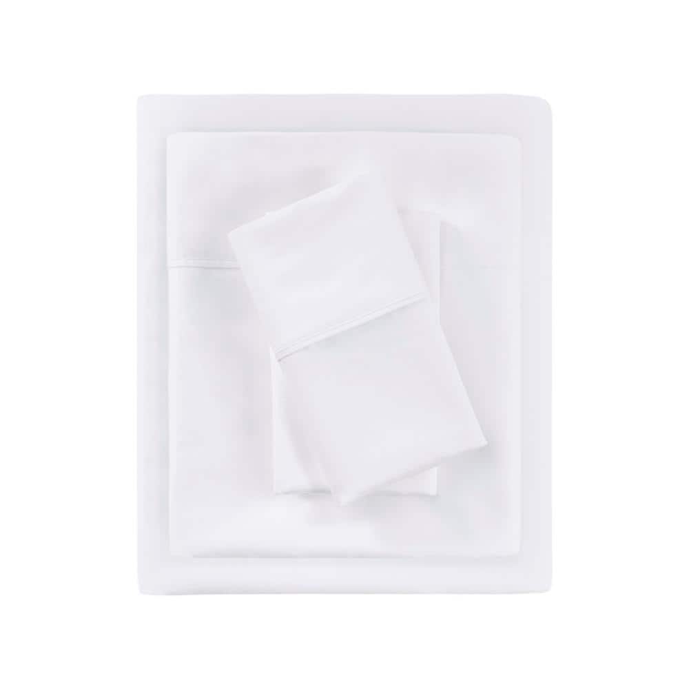 California King White Cotton Blend Sateen Sheet Set