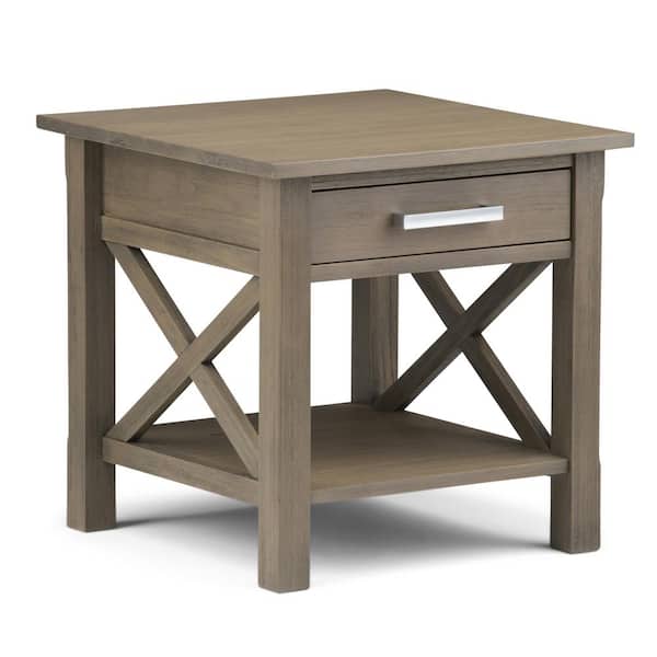 Simpli Home 3AXCRGL002-FG Kitchener Solid Wood 21 inch wide Square Contemporary End Side Table in Farmhouse Grey Ltd.