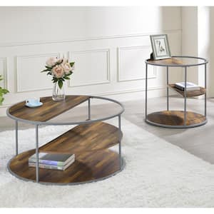 Henvale 35.38 Gray Rectangle Wood Top 2-Piece Coffee Table Set