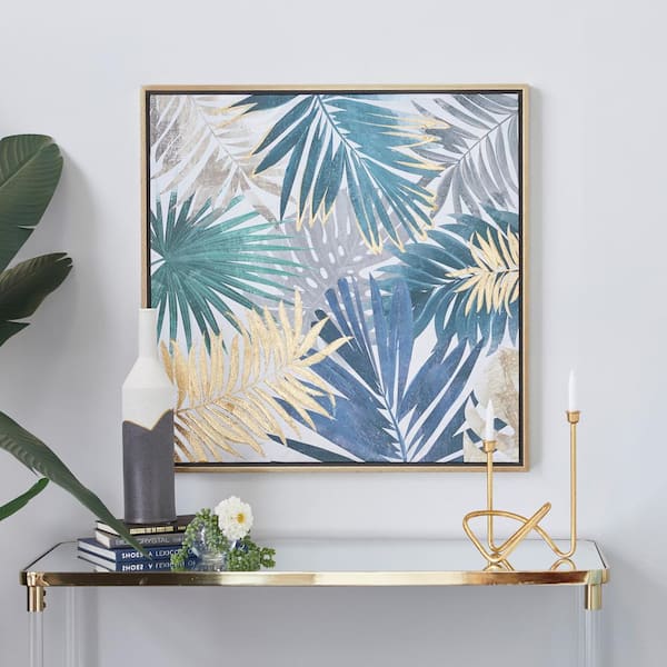 1- Panel Leaf Tropical Framed Wall Art with Gold Frame 32 in. x 32 in.