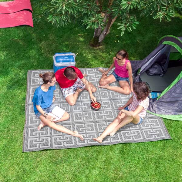 Patio Mat Indoor Outdoor RV 5'x 8' Reversible Camping Picnic Carpet Deck Rug  Pad