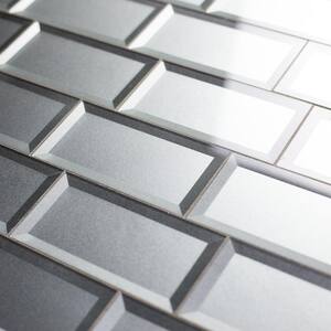 Reverse Bevel Metallic Silver Subway 3 in. x 6 in. Glossy Glass Decorative Backsplash Wall Tile (1 sq. ft. )