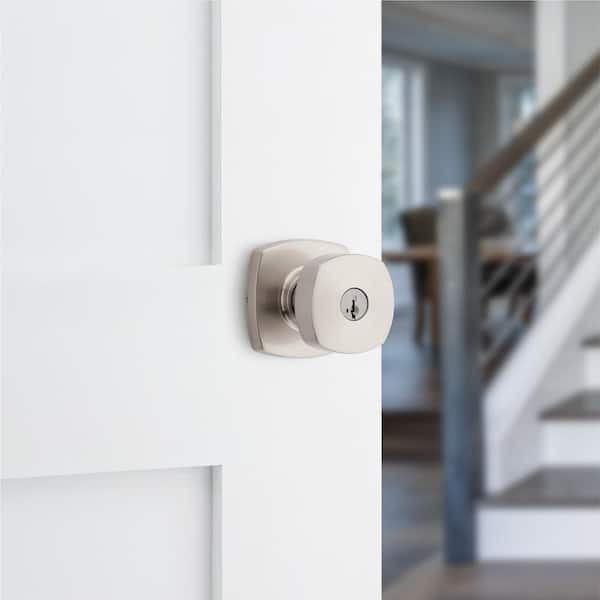 Arroyo Satin Nickel Keyed Entry Door Knob with Soft Modern Rose featuring SmartKey Security