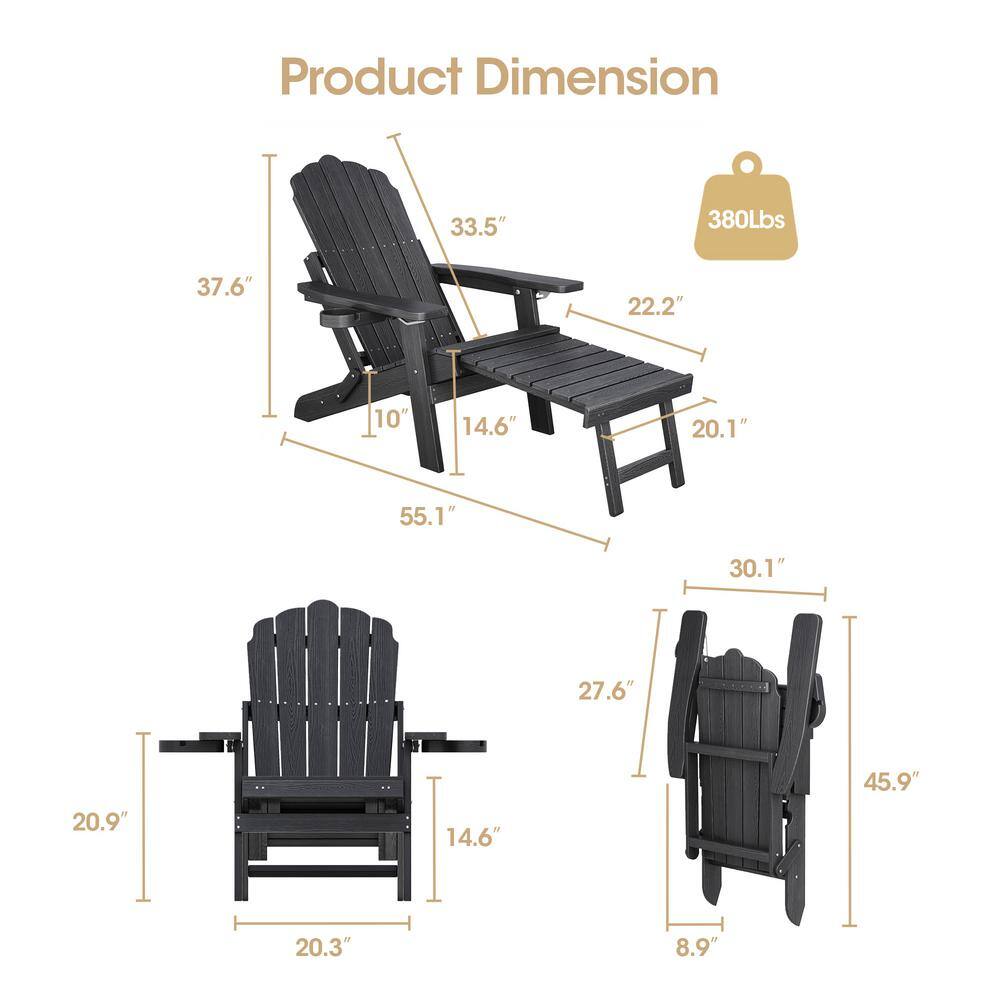 Black Plastic Adirondack Chair with Retractable Ottoman