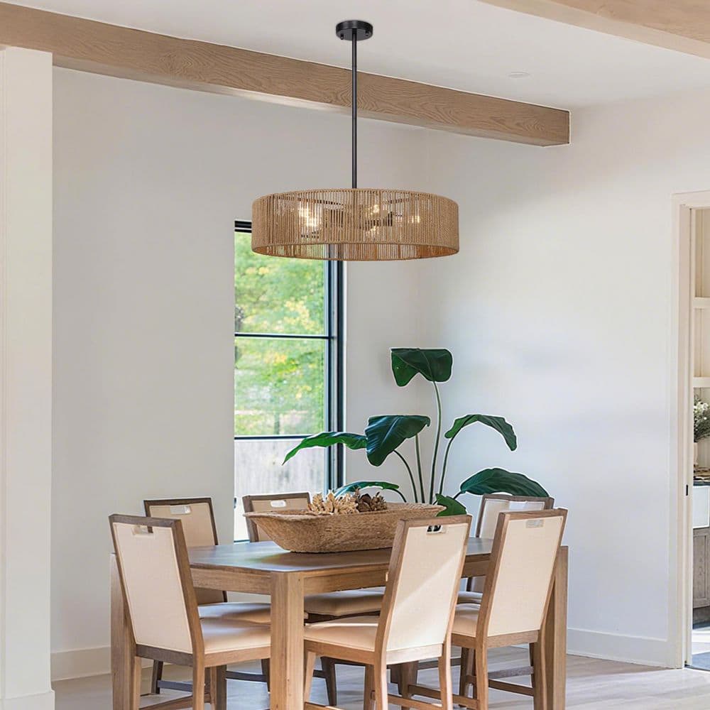 21.65 in. 4-Light Boho Rattan Rustic Black Woven Chandelier for Farmhouse Hallway Bedroon Dining Room Kitchen Island price history on PriceWatchPro