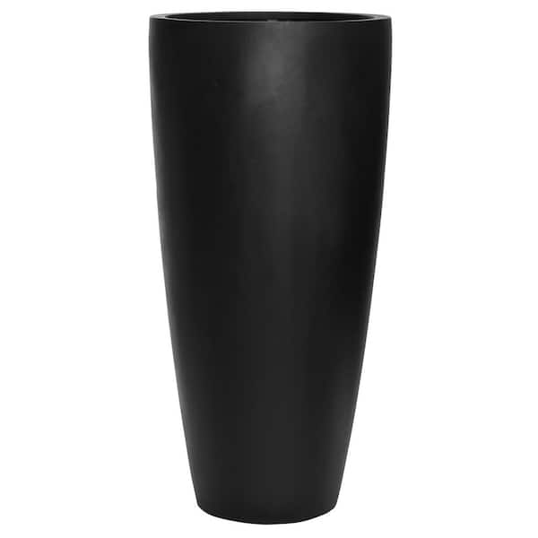 PotteryPots Extra-Large 39.4 in. Tall Black Dax Fiberstone Indoor Outdoor Modern Round Tall Planter