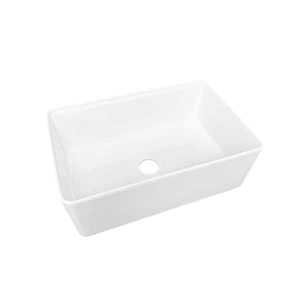 30 in. Undermount Single Bowl White Fireclay Kitchen Sink with Bottom Grids