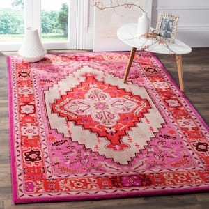 Bellagio Red Pink/Ivory 7 ft. x 7 ft. Border Floral Square Area Rug