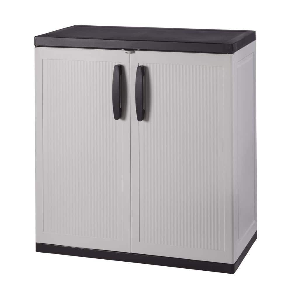 Hdx 36 In H X 36 In W X 18 In D Plastic 2 Shelf Multi Purpose Base Cabinet In Gray 221873 The Home Depot